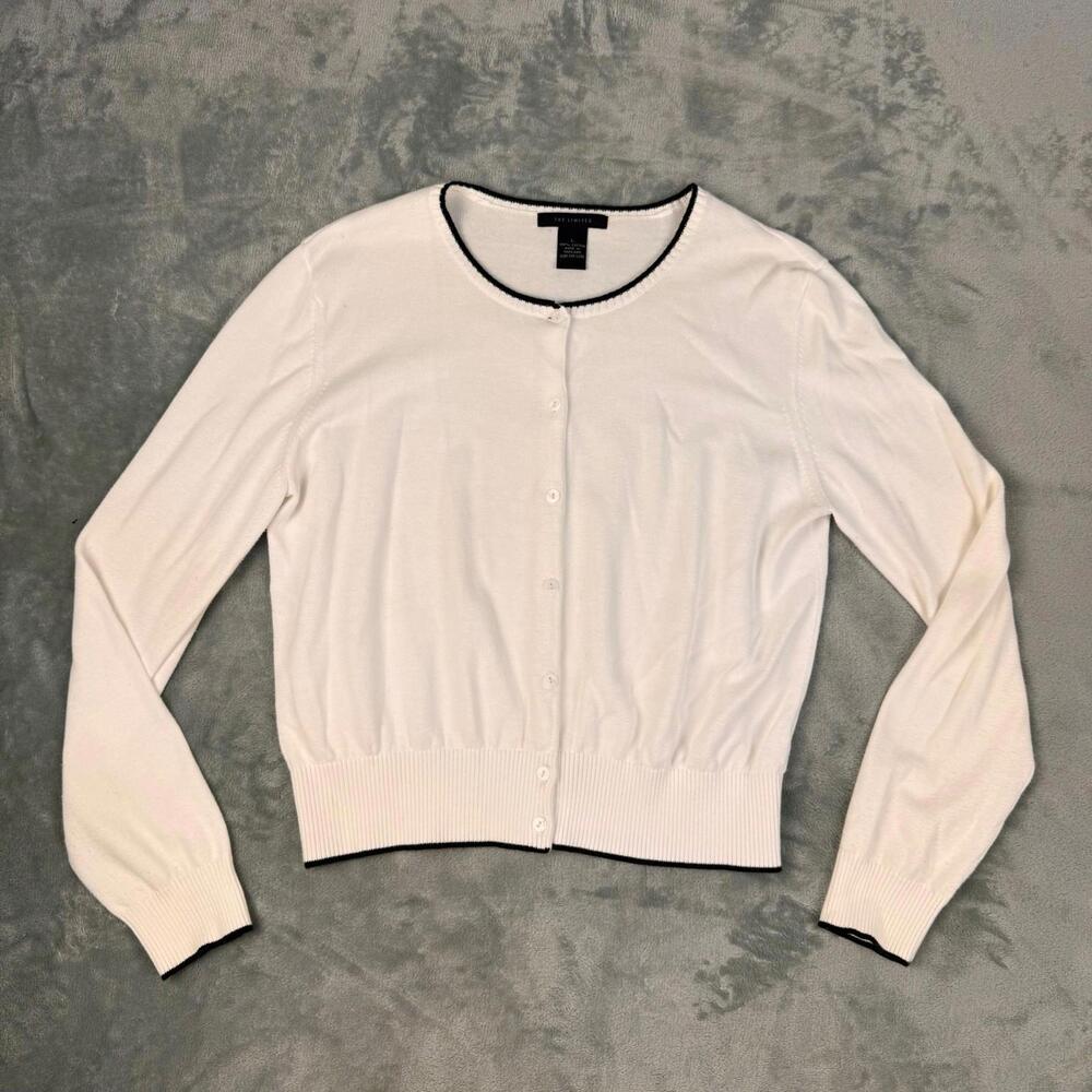 The Limited Women’s White Cardigan Black Trim Preppy Sweater Size M